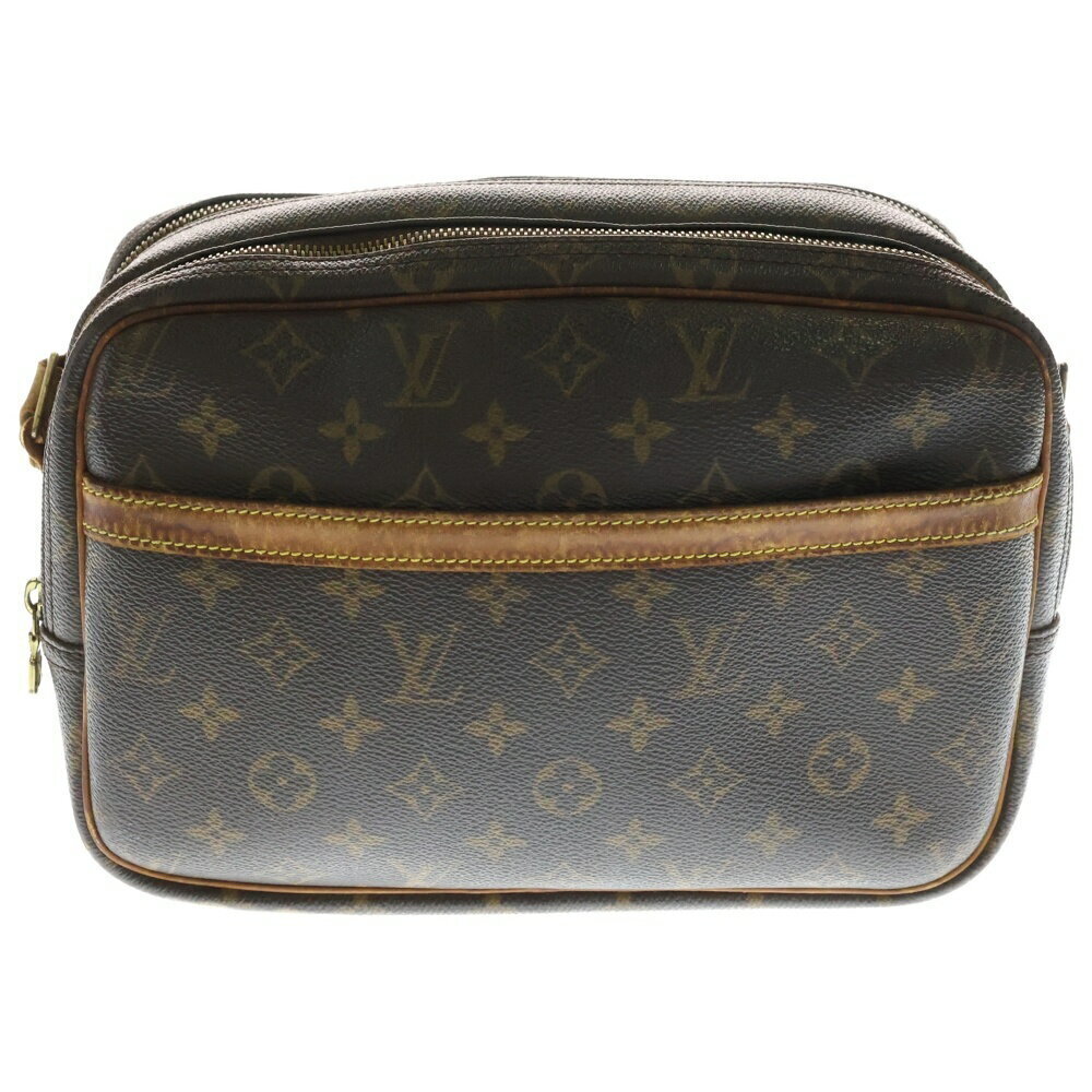 LOUIS VUITTON Monogram Reporter Shoulder Bag Brown Leather